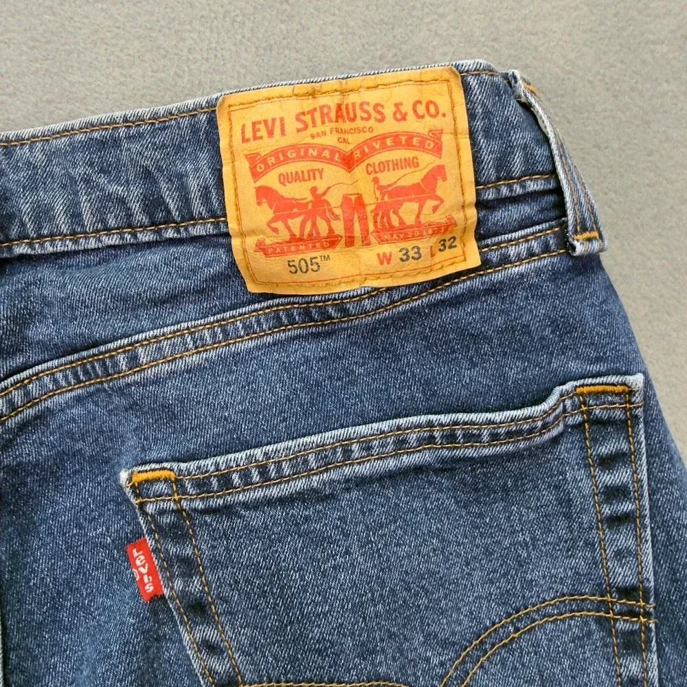Levis 505 Regular Fit Jeans 33x32 Blue Denim Straight Leg Pants